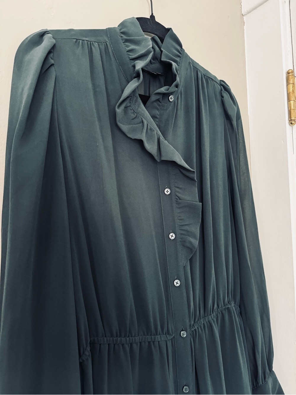 Banana Republic Forest Green Ruffle-Front Midi Dress